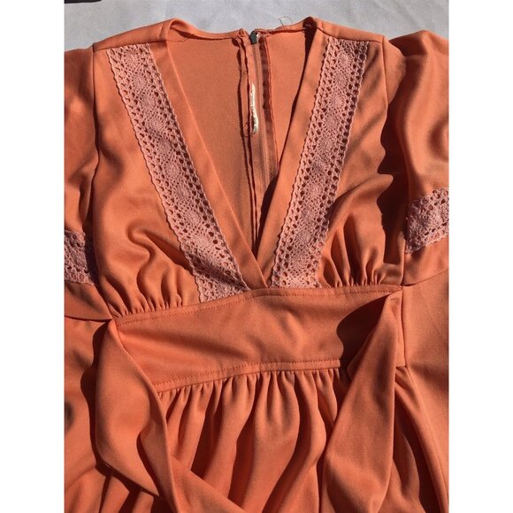 Vtg S M 60s 70s Mod Angel Bell Sleeve Goddess Boho Hippie Polyester Maxi Dress - Picture 13 of 16